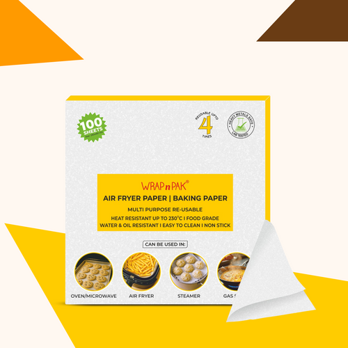 WRAP n PAK Air Fryer Baking Paper| White | 11"×11" | 100 Sheets