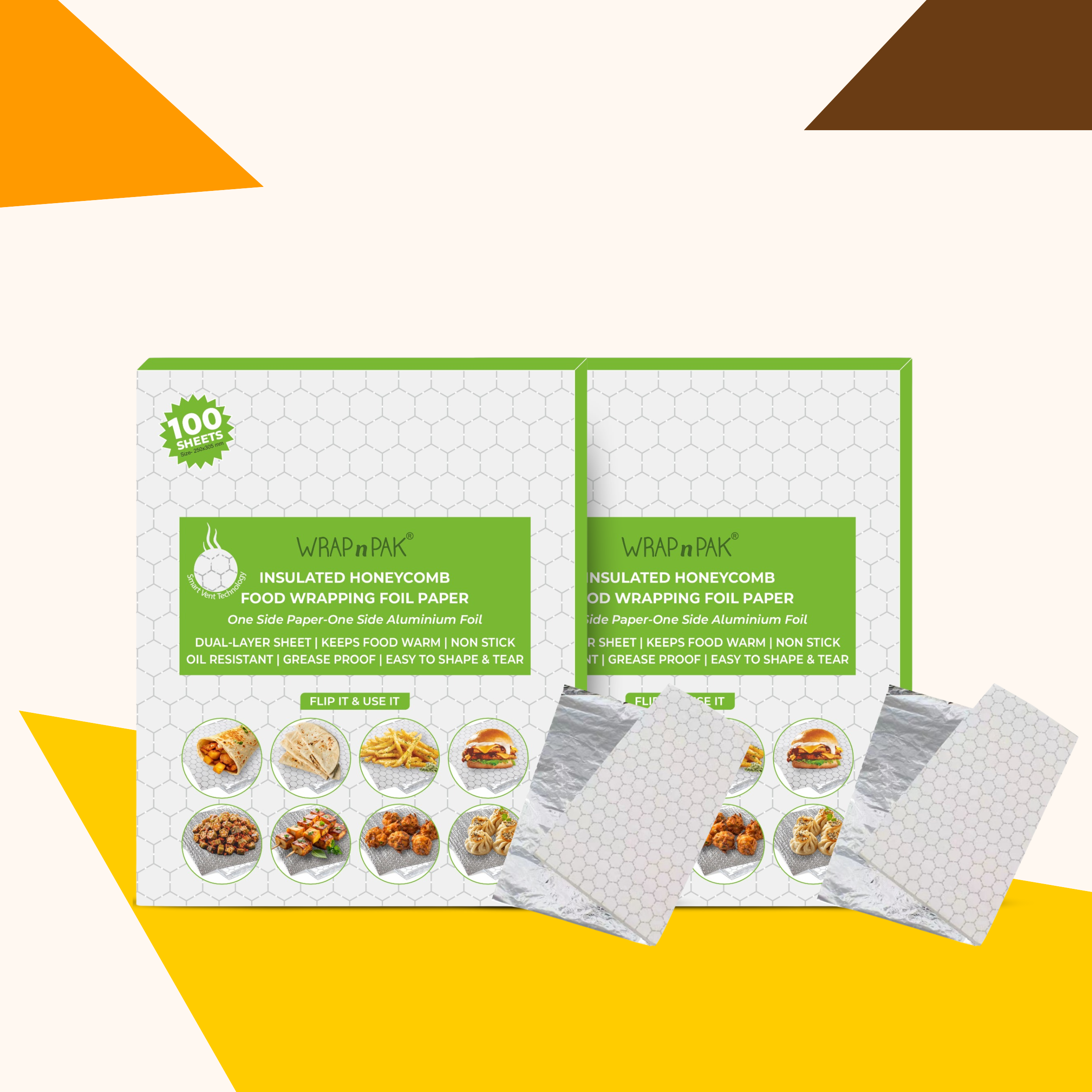 WRAP n PAK Honeycomb Foil Paper |12''x10" | 100 Sheets | Pack of 2