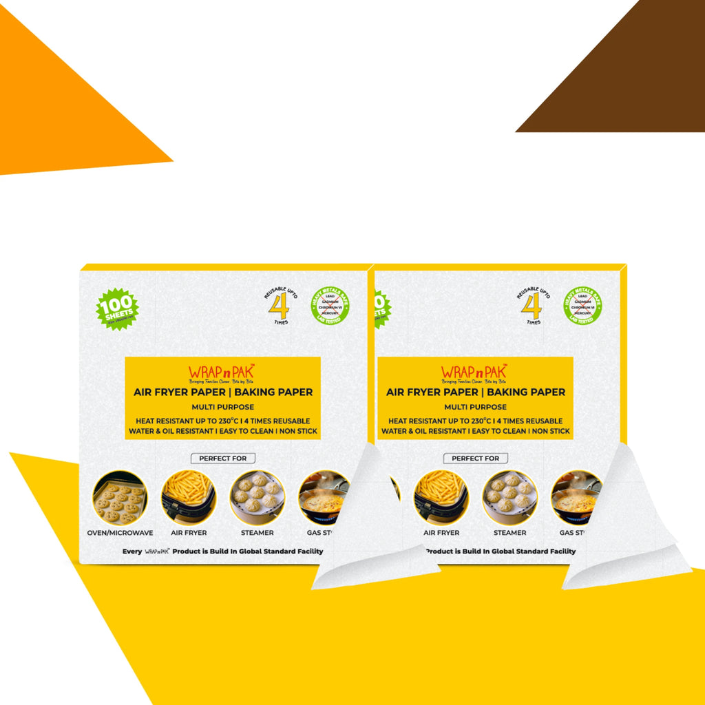 WRAP n PAK Air Fryer Baking Paper | White | 11"×11" | 100 Sheets | Pack of 2