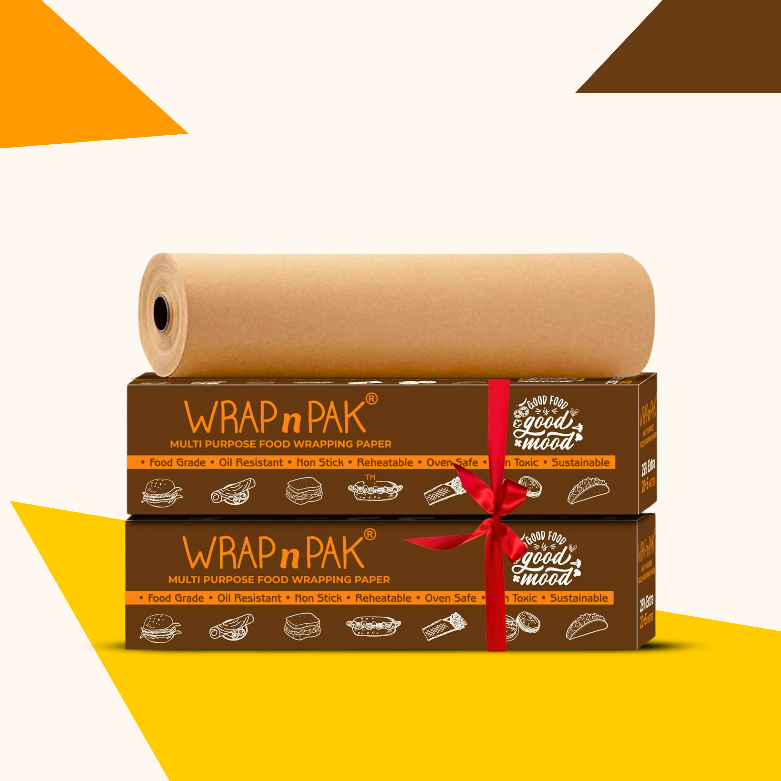 WRAP n PAK Wrapping Paper Roll | Plain Brown | 11''x 25 Meter | Pack of 2