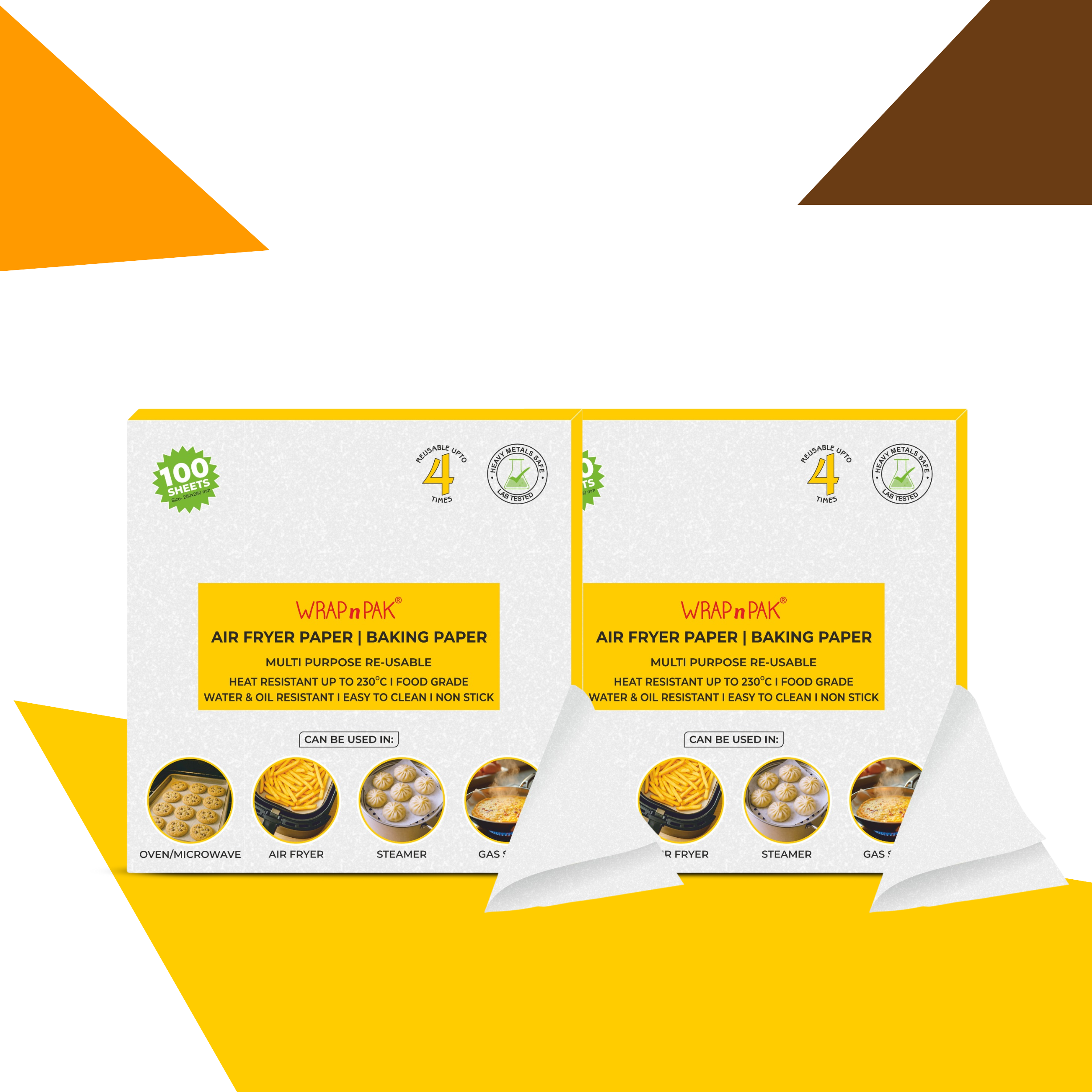 WRAP n PAK Air Fryer Baking Paper | White | 11"×11" | 100 Sheets | Pack of 2